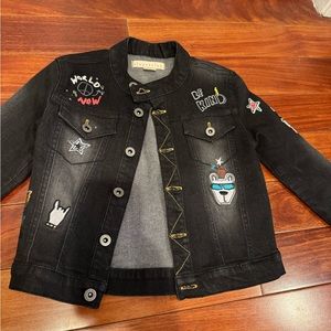 New Unworn Kinderkind 4t Black Jean Jacket With Patches